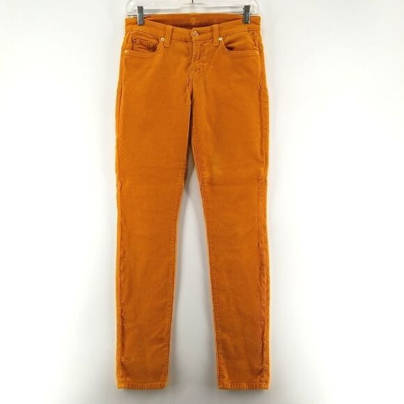 7 for All Mankind Corduroy Pants Women's Size 25 Skinny Bronze Gold 5 Pocket - Picture 1 of 8